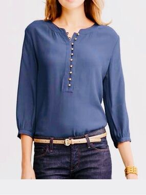 Banana Republic Riviera Blue Silky Blouse